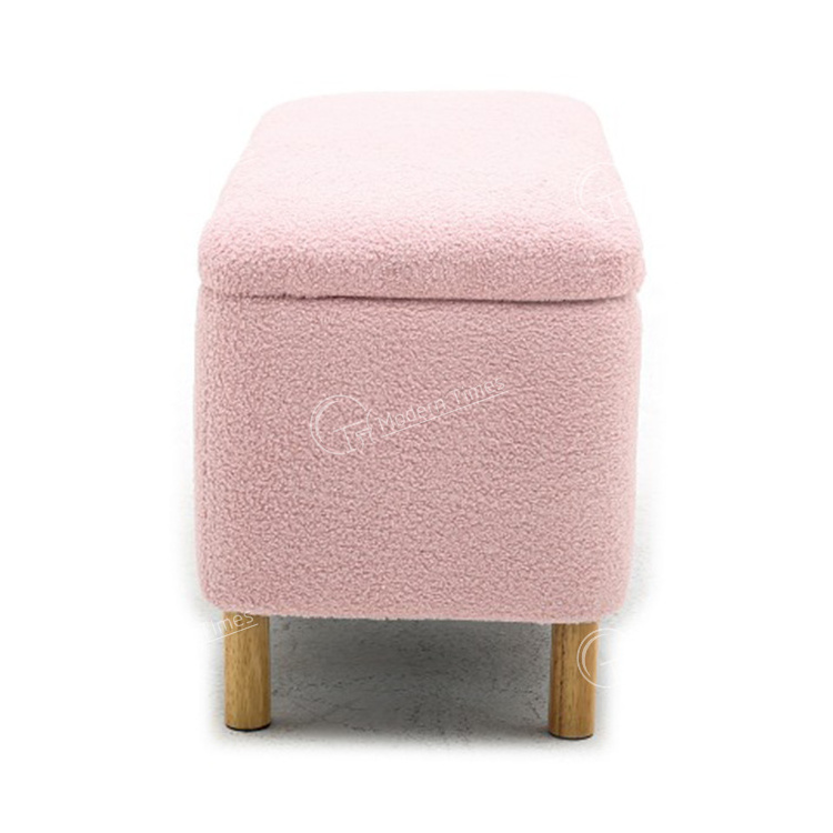 Custom Modern Storage Boucle Stool Entryway Solid Wood Legs Rectangle Ottoman Upholstered Bench