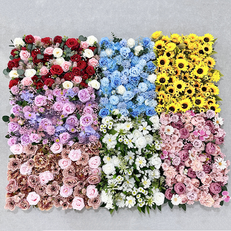 Custom 3D 5D Fabric Cloth Roll Up Artificial Silk Rose Peony Flowers Wall Backdrop Panel Wedding Decor Artificial Flower Wall