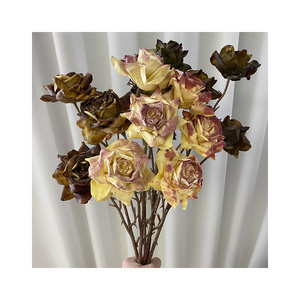 Artificial Flowers Decorative Dried Flowers 3-Head Forever Rose Flower For Home Wedding