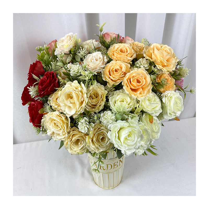 Meijiang Cheap Price Custom High Quality Modern Style Wedding Artificial Flower 9 Polish Roses Bouquets