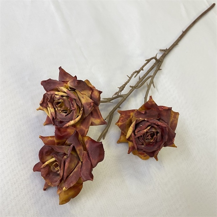 Artificial Flowers Decorative Dried Flowers 3-Head Forever Rose Flower For Home Wedding