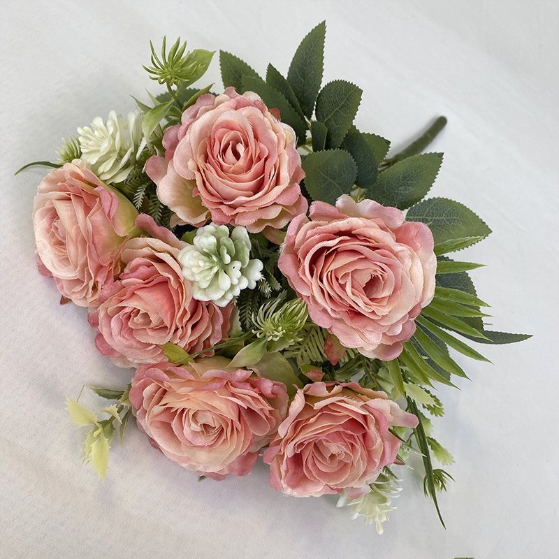 Meijiang Cheap Price Custom High Quality Modern Style Wedding Artificial Flower 9 Polish Roses Bouquets