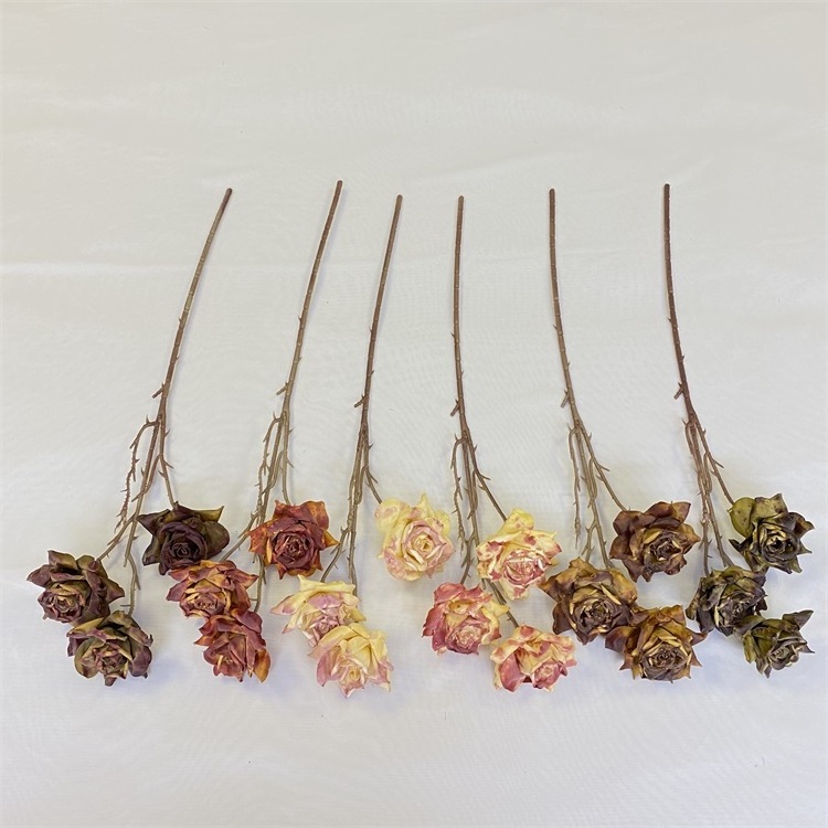 Artificial Flowers Decorative Dried Flowers 3-Head Forever Rose Flower For Home Wedding