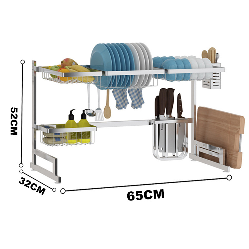 Over the Sink Kitchen Storage Organization 2-Tier Stainless Steel Dish Drainer Drying Rack