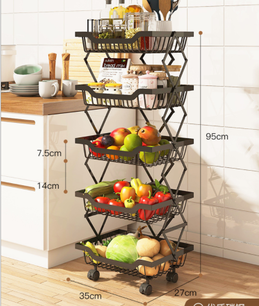 Collapsible Storage Kitchen Rack 3 Tier Storage Kitchen Foldable Fruit Vegetable Basket Storage Rack