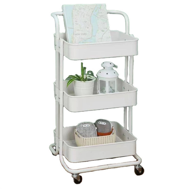 Three-Tiers Customized Kitchen Storage Cart Trolley Universal Design Slim Rolling Storage Cart with Wheels