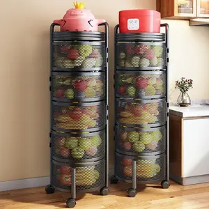 Hot Sale Kitchen Trolley Cart Storage Rack Shelf Multi-layer Vegetable Fruit Basket 360 Degree Rotating Baskets Rack With Wheels