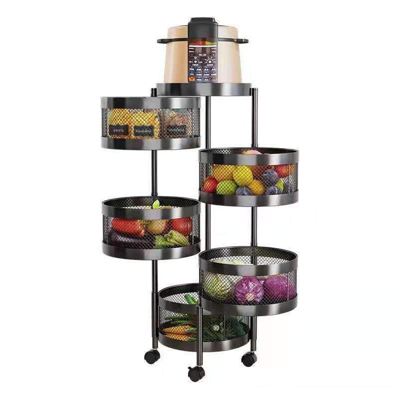 Round Layered Standing Kitchen Shelf White Black Rotating Food Vegetable Kitchen Storage Rack