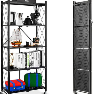 Modern Foldable Metal Steel Rack Kitchen Racks Organizer 5 Tier Storage Shlves with Wheels