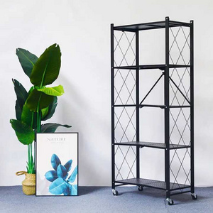 Light Duty Multifunctional Kitchen Furniture 3 4 5 tier Foldable Rack Shelving Units Black Metal Foldable Storage Rack Shelves