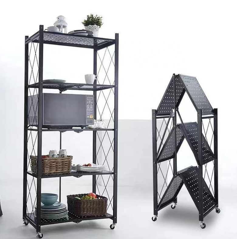 Factory Direct Sale Multi-layer Foldable Storage Rack Shelf Metal Book Foldable Kitchen Rack with Rotating