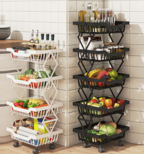 Collapsible Storage Kitchen Rack 3 Tier Storage Kitchen Foldable Fruit Vegetable Basket Storage Rack