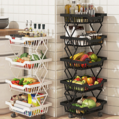 Collapsible Storage Kitchen Rack 3 Tier Storage Kitchen Foldable Fruit Vegetable Basket Storage Rack