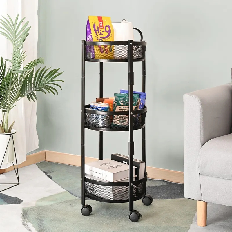 Multifunctional 3 Tier Rolling Organizer Folding Kitchen Utility Storage Rack Trolley for Bathroom