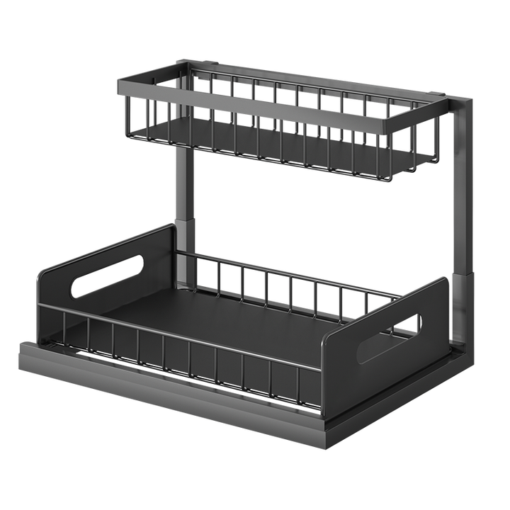 New Design Storage Holders Racks Spice Racks Kitchen Under Sink Carbon Steel Organizers With 2 Tier Sliding Drawers