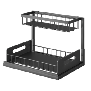 New Design Storage Holders Racks Spice Racks Kitchen Under Sink Carbon Steel Organizers With 2 Tier Sliding Drawers