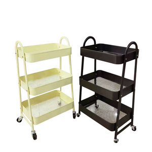 Household Storage Used Three Layer Steel Cart Hand Held Removable Shelf 3 Tier Trolley