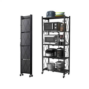 Modern Foldable Metal Storage Shelves & Units / Metal Kitchen Shelves 5 Layer Foldable Kitchen Storage Rack Organizer