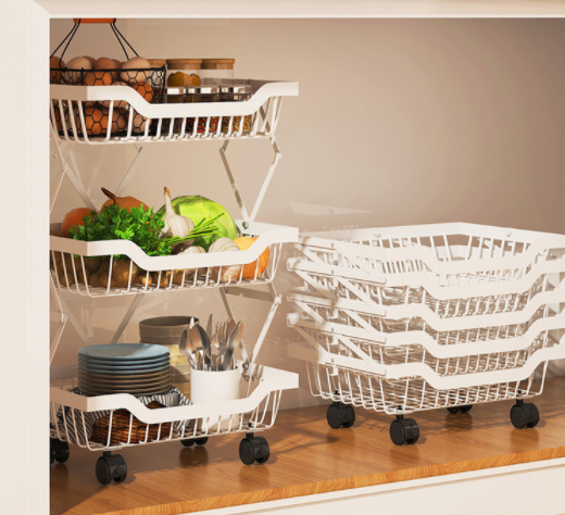 Collapsible Storage Kitchen Rack 3 Tier Storage Kitchen Foldable Fruit Vegetable Basket Storage Rack