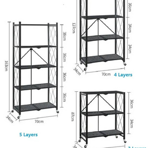 Multilayer Steel Metal Wire Storage Shelving & Units Hand Trolley Home Kitchen Metal Foldable 5 tier  Storage Rack