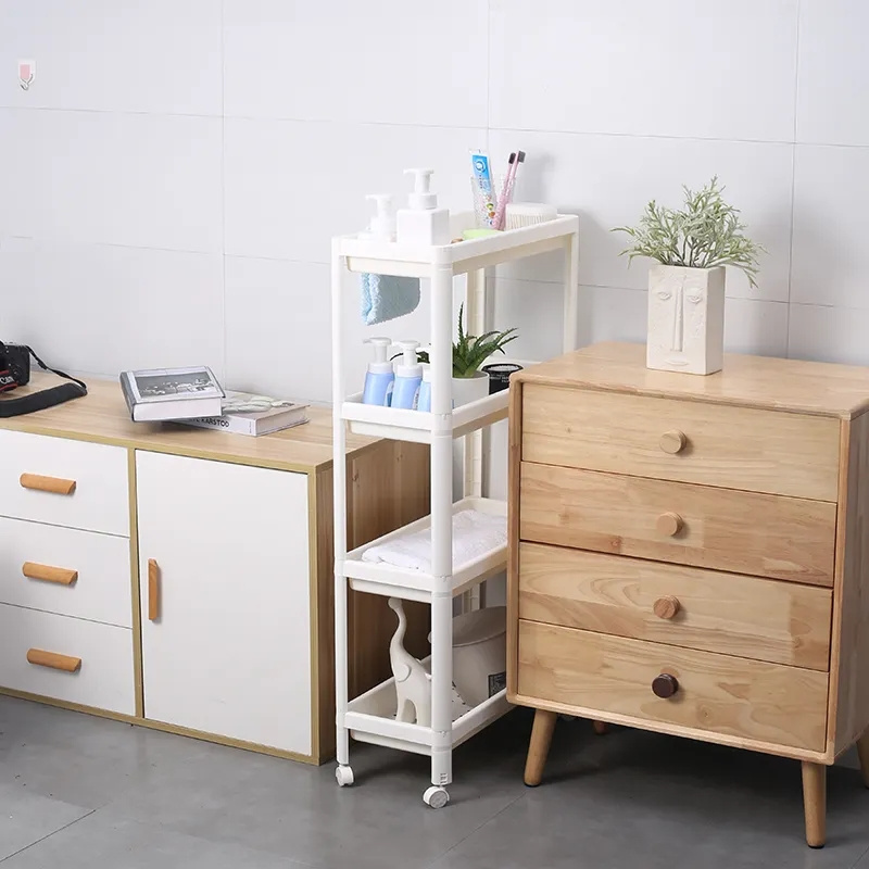 Multi-Functional New Design Slim Rack Shelf 3 Tier Plastic Bathroom Kitchen Rack Trolley