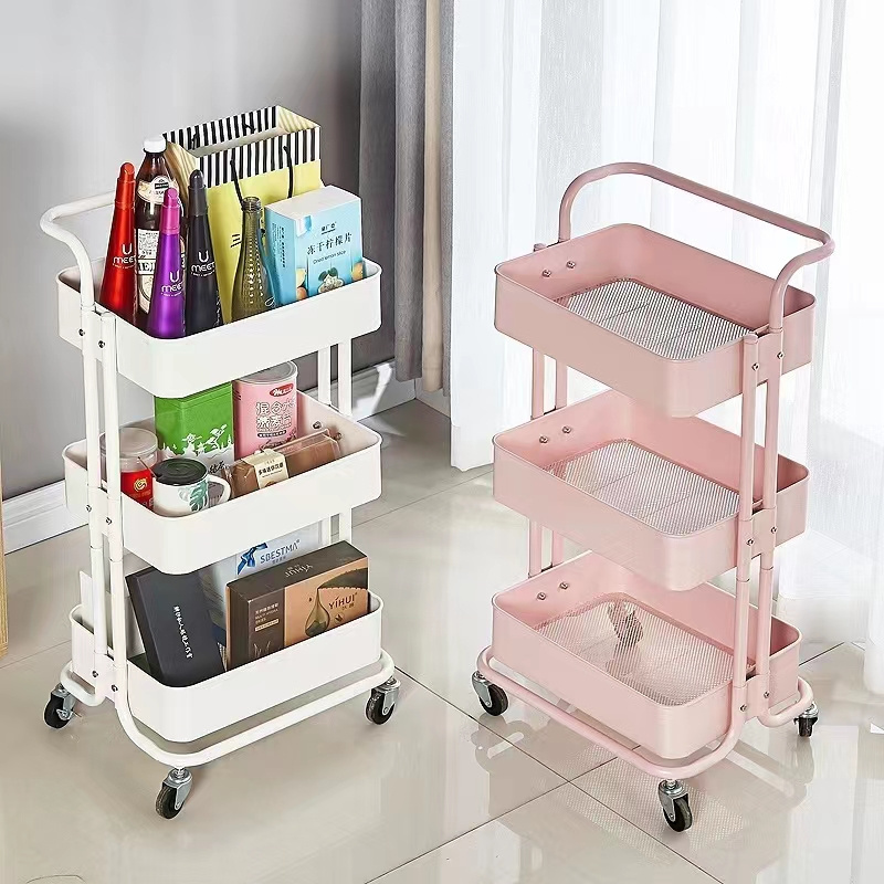 New Design Hot Sale Kitchen Bathroom Trolley Storage Car With Handrails