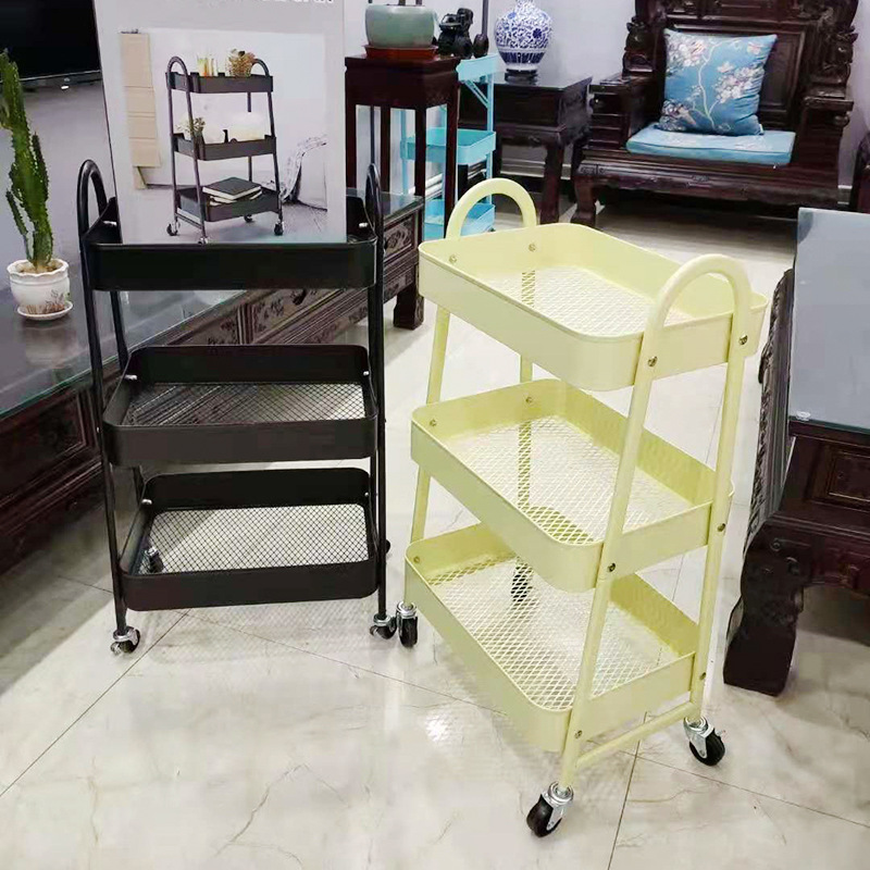 Household Storage Used Three Layer Steel Cart Hand Held Removable Shelf 3 Tier Trolley