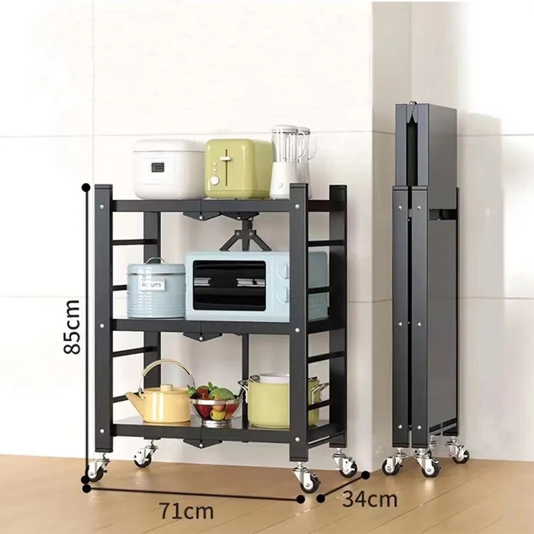 Multifunctional Collapsible 4 Tier Kitchen Cabinet Storage Rack Metal Steel Storage Shelf with Wheel