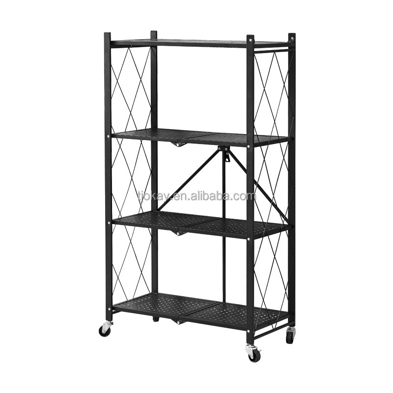 Multilayer Steel Metal Wire Storage Shelving & Units Hand Trolley Home Kitchen Metal Foldable 5 tier  Storage Rack