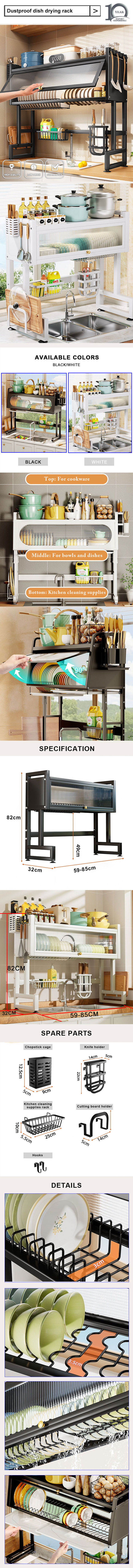 Over the Sink Kitchen Storage Organization 2-Tier Stainless Steel Dish Drainer Drying Rack