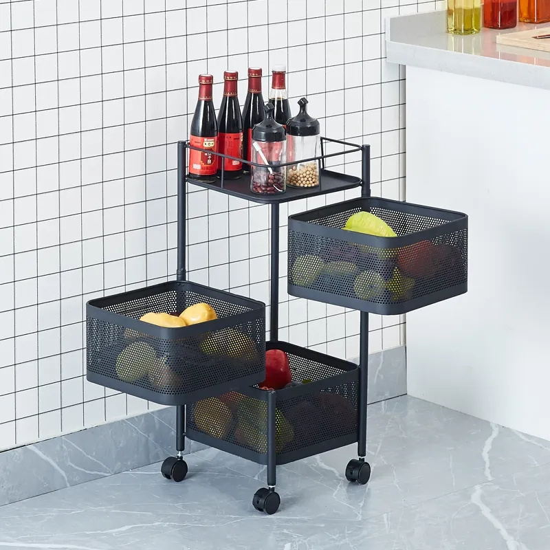 Wholesale Multi-layer Rotating Kitchen Storage Shelf 360 Degree Vegetable Fruit Basket Rack Rolling Cart