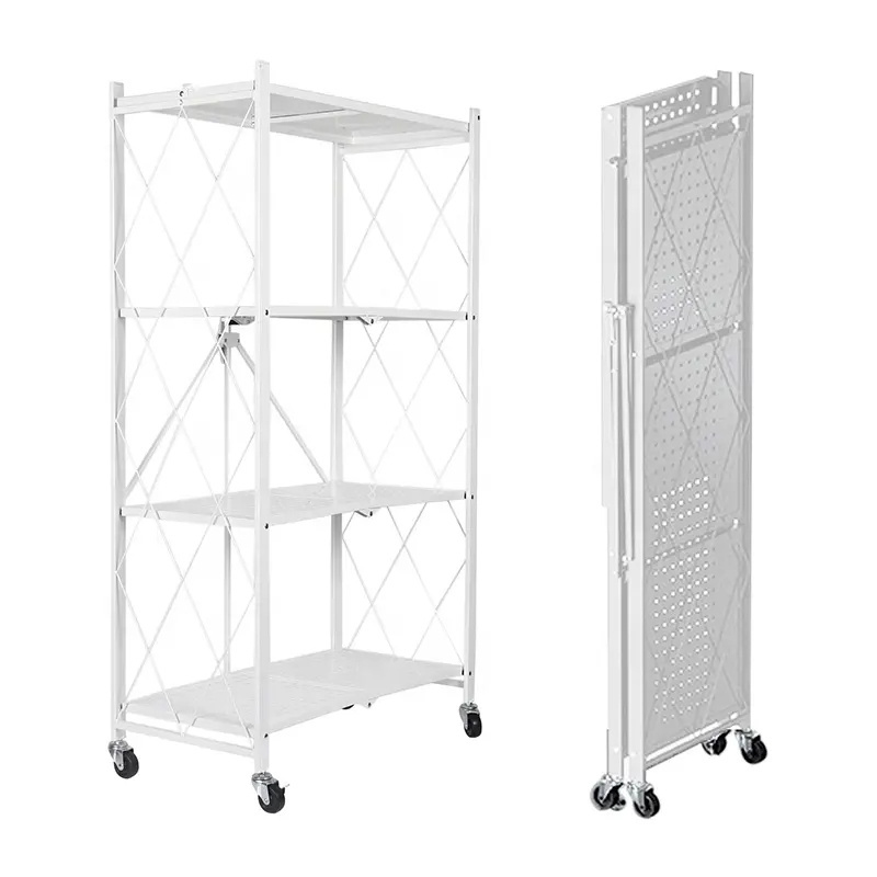 Removable Multifunctional Storage Rack Trolley Rolling Cart Kitchen Storage Holders Folding Rack Shelf with Wheels