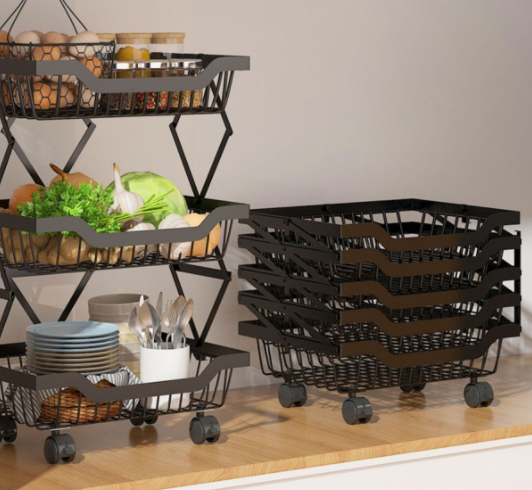 Collapsible Storage Kitchen Rack 3 Tier Storage Kitchen Foldable Fruit Vegetable Basket Storage Rack