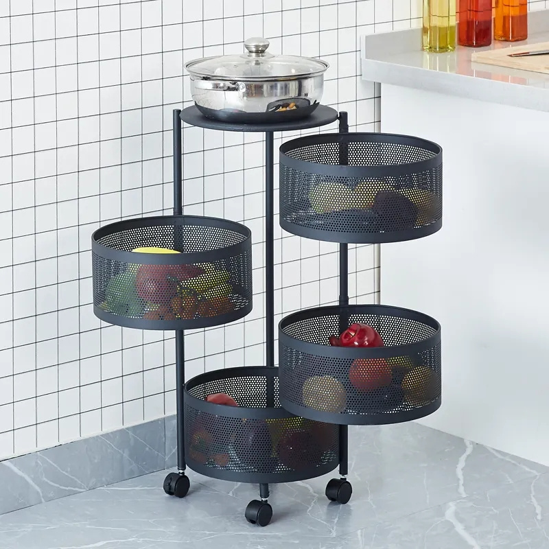 Wholesale Multi-layer Rotating Kitchen Storage Shelf 360 Degree Vegetable Fruit Basket Rack Rolling Cart