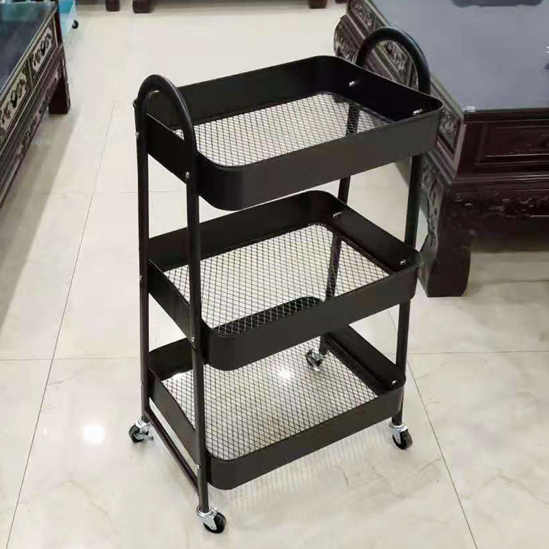 Household Storage Used Three Layer Steel Cart Hand Held Removable Shelf 3 Tier Trolley