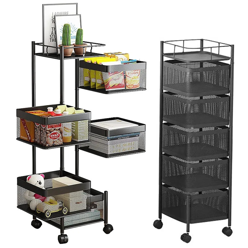 Wholesale Multi-layer Rotating Kitchen Storage Shelf 360 Degree Vegetable Fruit Basket Rack Rolling Cart