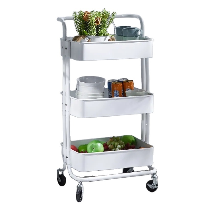 New Design Hot Sale Kitchen Bathroom Trolley Storage Car With Handrails