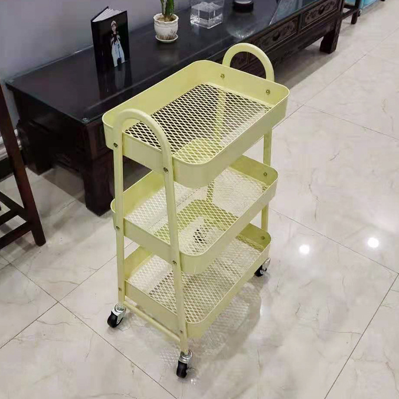 Household Storage Used Three Layer Steel Cart Hand Held Removable Shelf 3 Tier Trolley