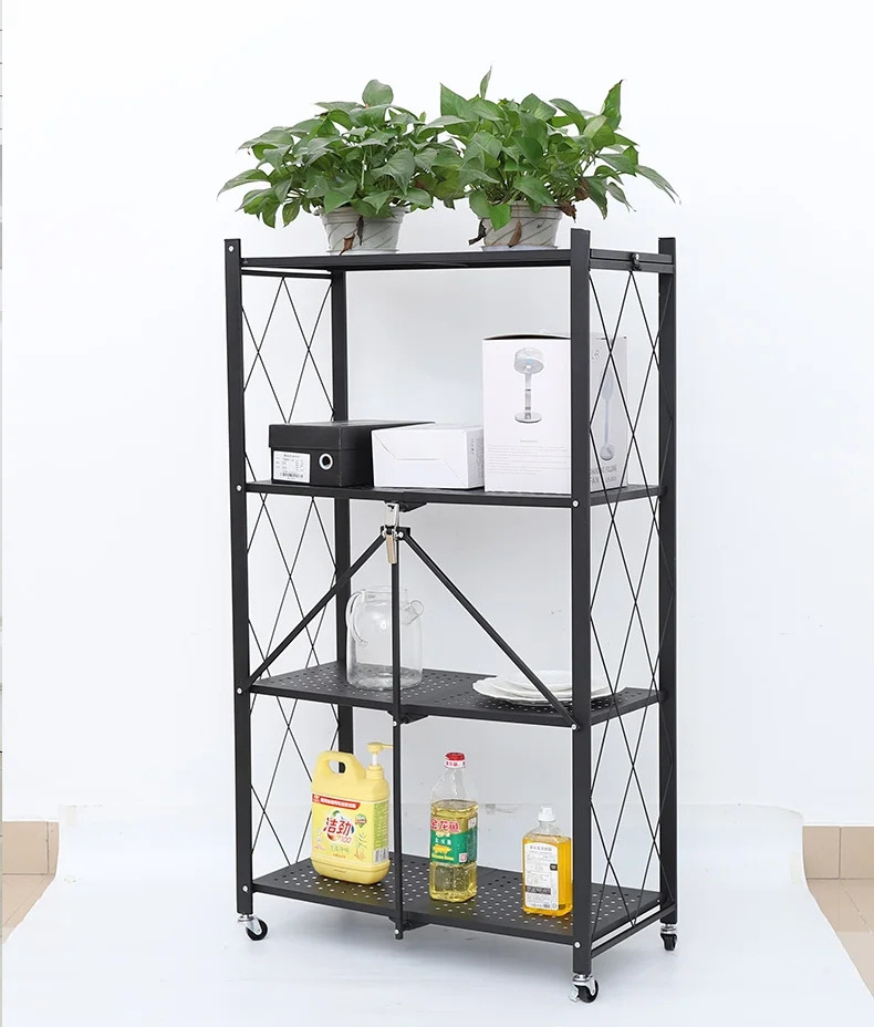 Modern Foldable Metal Storage Shelves & Units / Metal Kitchen Shelves 5 Layer Foldable Kitchen Storage Rack Organizer