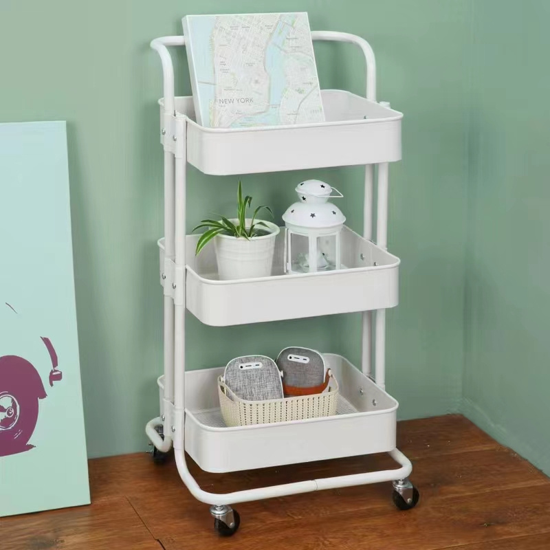 New Design Hot Sale Kitchen Bathroom Trolley Storage Car With Handrails