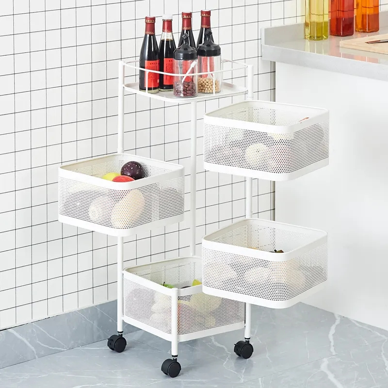 Wholesale Multi-layer Rotating Kitchen Storage Shelf 360 Degree Vegetable Fruit Basket Rack Rolling Cart