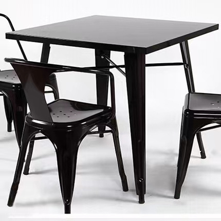 factory price cheap restaurant table and chair outdoor 70*70 black metal table dining