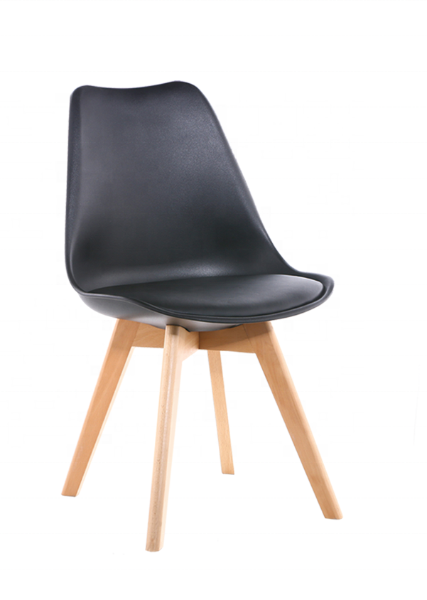 Modern design comfortable  soft cushion dining chairs with beech wood legs plastic wood chairs