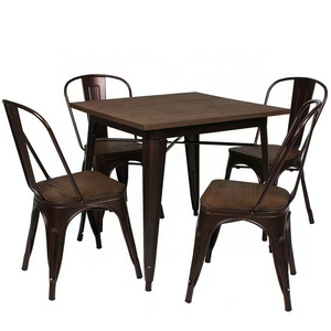 factory price cheap restaurant table and chair outdoor 70*70 black metal table dining