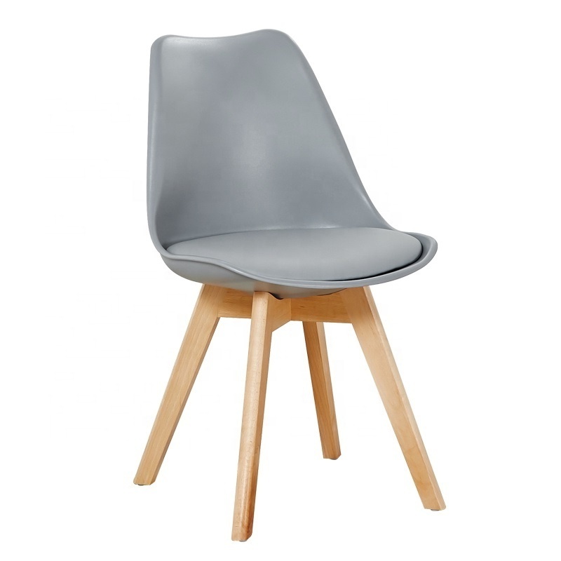 Modern design comfortable  soft cushion dining chairs with beech wood legs plastic wood chairs