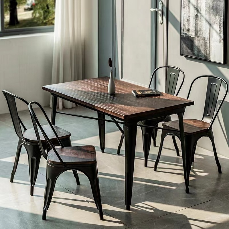 factory price cheap restaurant table and chair outdoor 70*70 black metal table dining