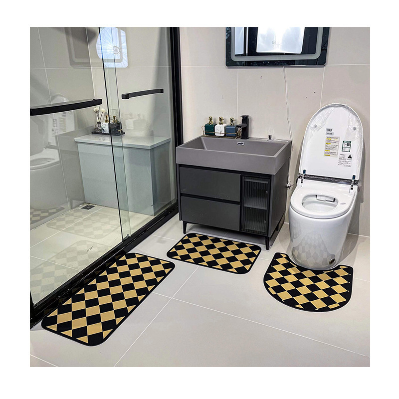 Toilet Seat Cover 3Pcs Set Bath Mat Shower Room Floor Rug Home Bathroom Anti-Slip Absorbent Doormat Pebbles Bathtub Decor Carpet