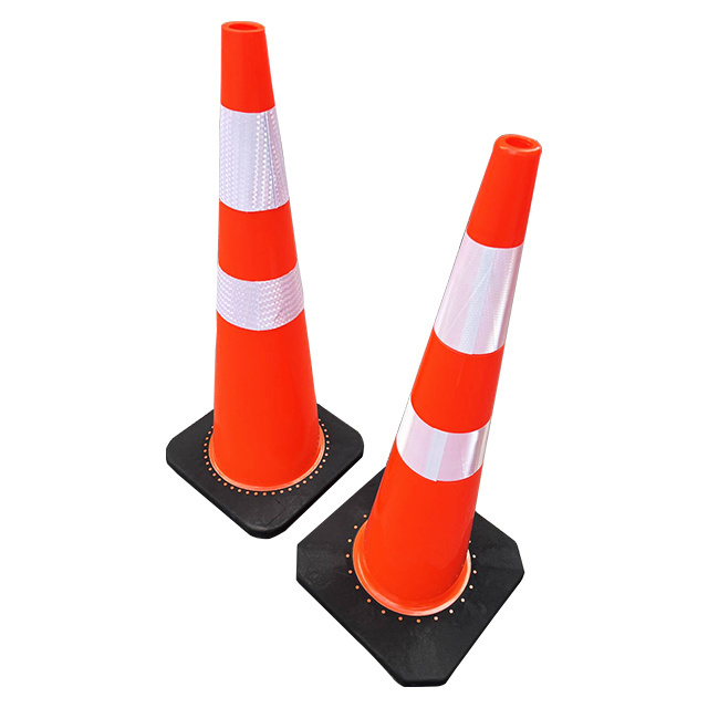 Orange Traffic Soft Flexible With Double Collar Rubber Black Base Reflective Pvc Road Safety Cones