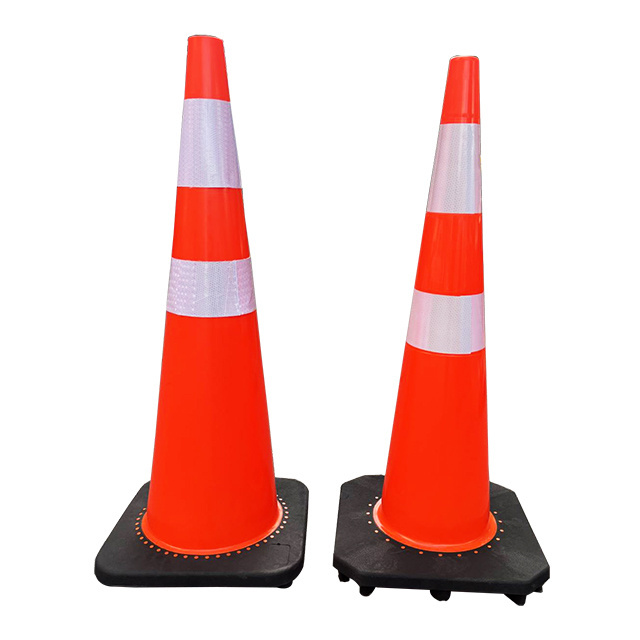 Orange Traffic Soft Flexible With Double Collar Rubber Black Base Reflective Pvc Road Safety Cones