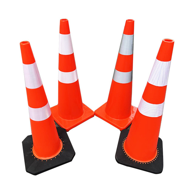 Orange Traffic Soft Flexible With Double Collar Rubber Black Base Reflective Pvc Road Safety Cones